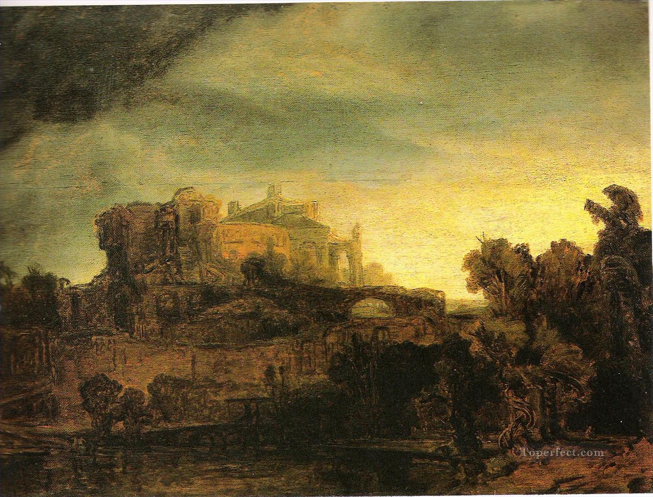 Paisaje con castillo Rembrandt Pintura al óleo
